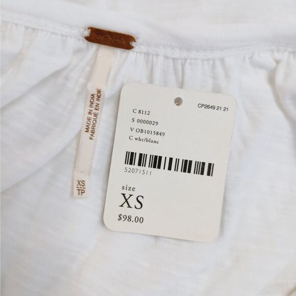 Free People SZ XS White Oversized Boatneck Cropped Cotton Tiered Sleeve Top - Picture 4 of 8